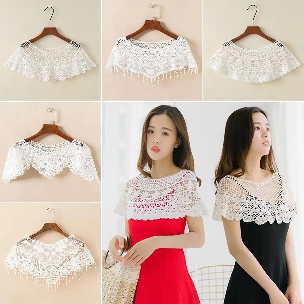 ファッションピュアカラーレースショールレース中空ショール偽襟ケープ春秋