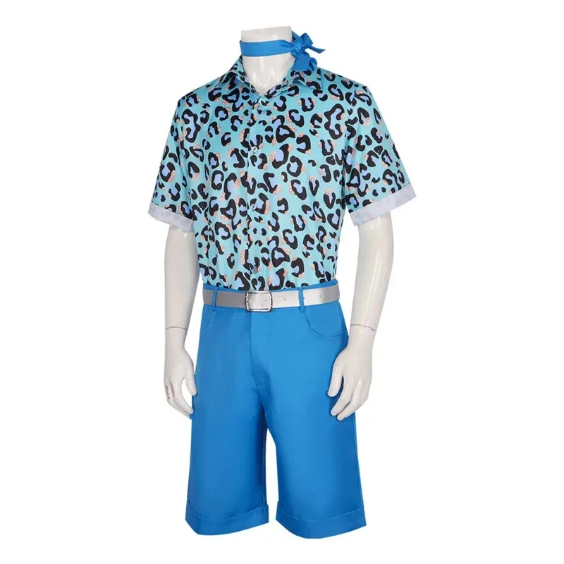 2023 Movie Barbi Costume Outfit 70s 80s Hippie Disco Barbie Ken Colorful Shirts Shorts Belt Set Halloween Cosplay For Men