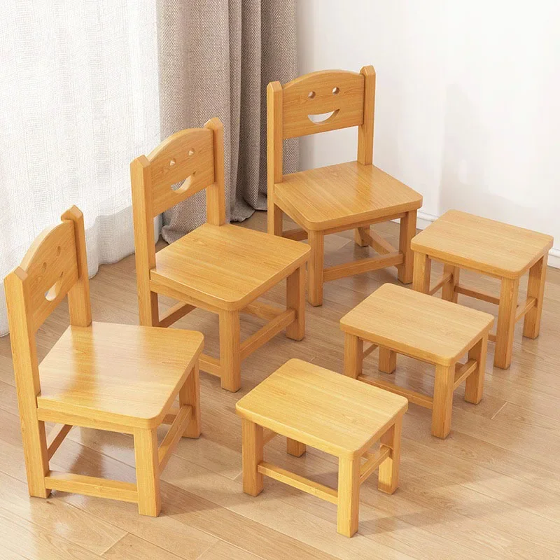 Solid Wood Bench Small Chair with Cute Backrest for Kids Kindergarten Chair Simple Changing Shoes