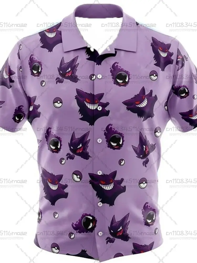 2026 Anime Pikachu Pocket Monsters Hawaii Strand T-shirt mannen Y2K Pikachu Rollenspel Harajuku Gedrukt Fashion Casual Shirt Top - afbeelding 2