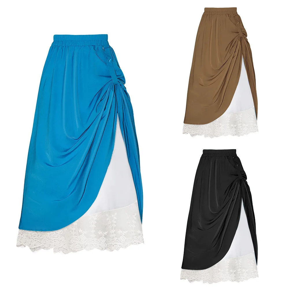 Skirts - กระโปรงสตรีสไตล์สตีมพังก์ โกธิค เอวยางยืด กระโปรงยาวสองชั้น วินเทจ ยุคกลาง