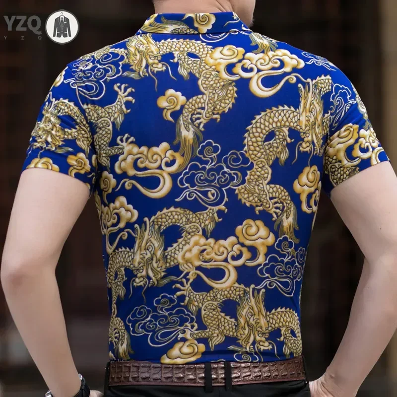 New Summer Men\'s Flower Animal Pattern Short sleeved Shirt Top