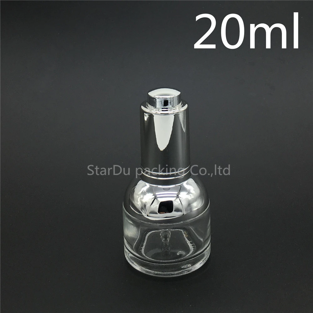 

20ml Transparent Glass Bottle With Silver Shoulder Collar For oil/essence/serum/liquid/skin Care Dropper Bottle 200pcs