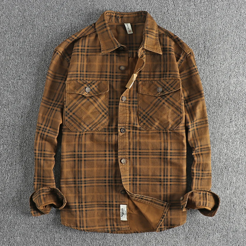 Fashionable Checked Cotton Shirt for Men, Ideal for Autumn Casual Wear, Washable Thin Jacket