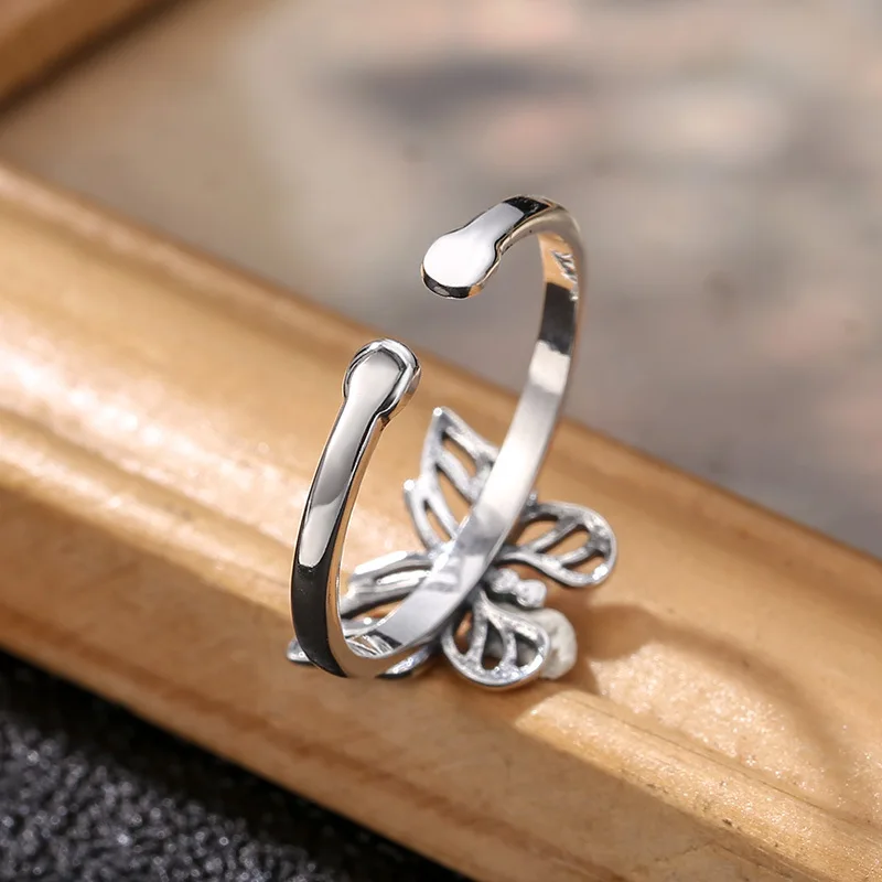 s925 sterling silver jewelry korean style simple exquisite butterfly tail ring personalized fashion women's open ring wholesale view 4