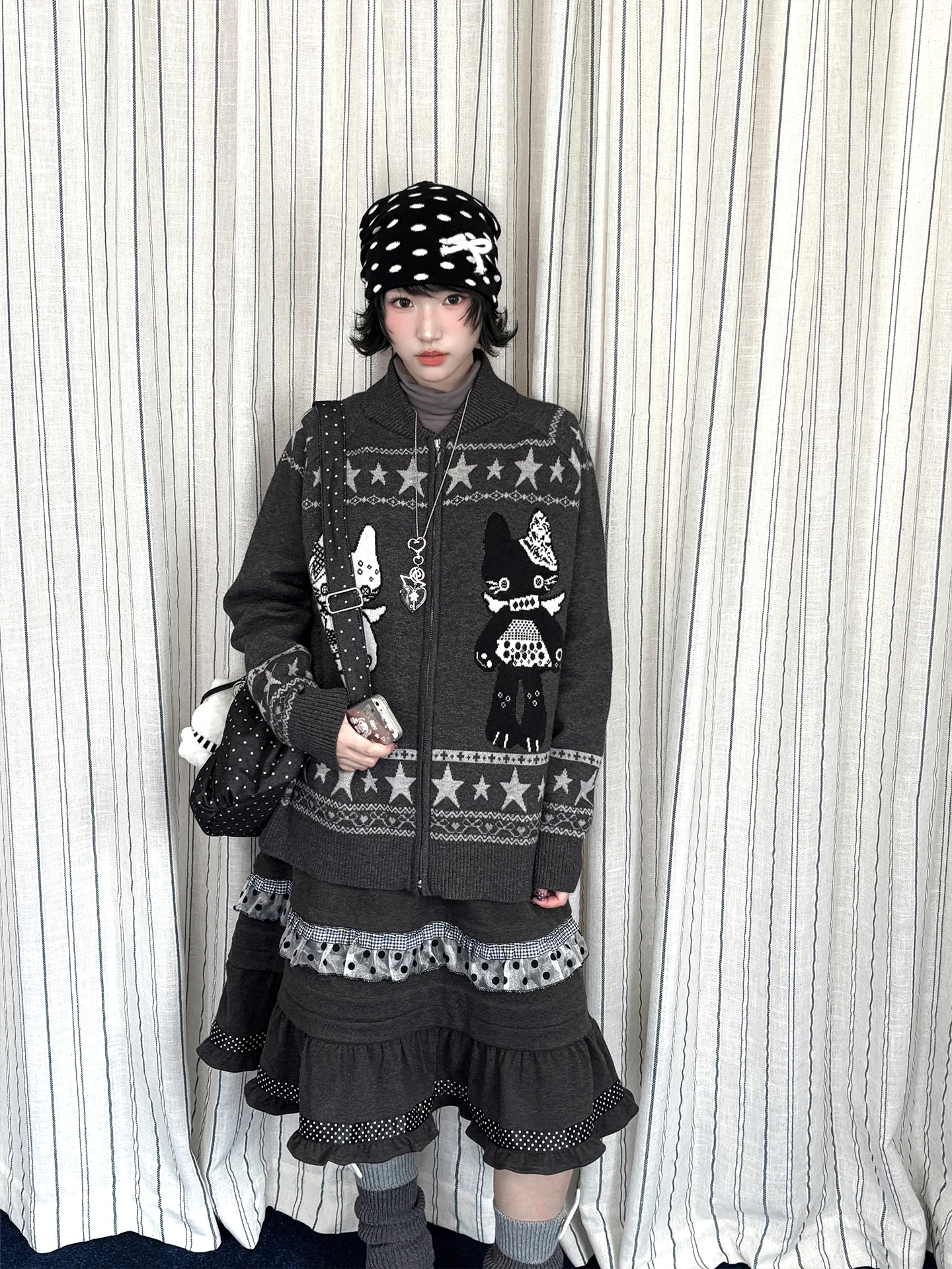 

Вязаный кардиган оверсайз Kyoukobaby с круглым вырезом, свободного кроя, повседневный, женская верхняя одежда, осенняя коллекция