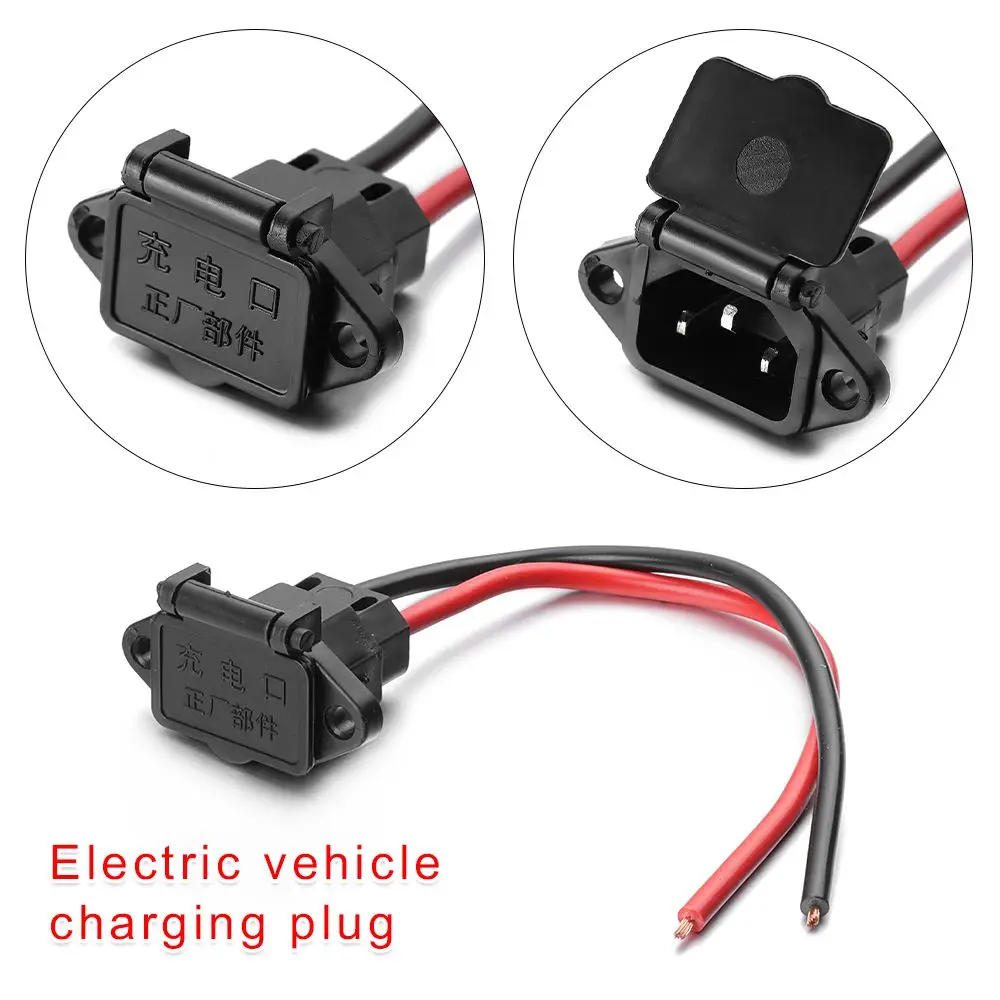 Enchufe de carga de batería para bicicleta eléctrica, tres tomas de carga verticales con Cable de 12AWG, Conector de Cable para vehículo eléctrico de 36V y 48V