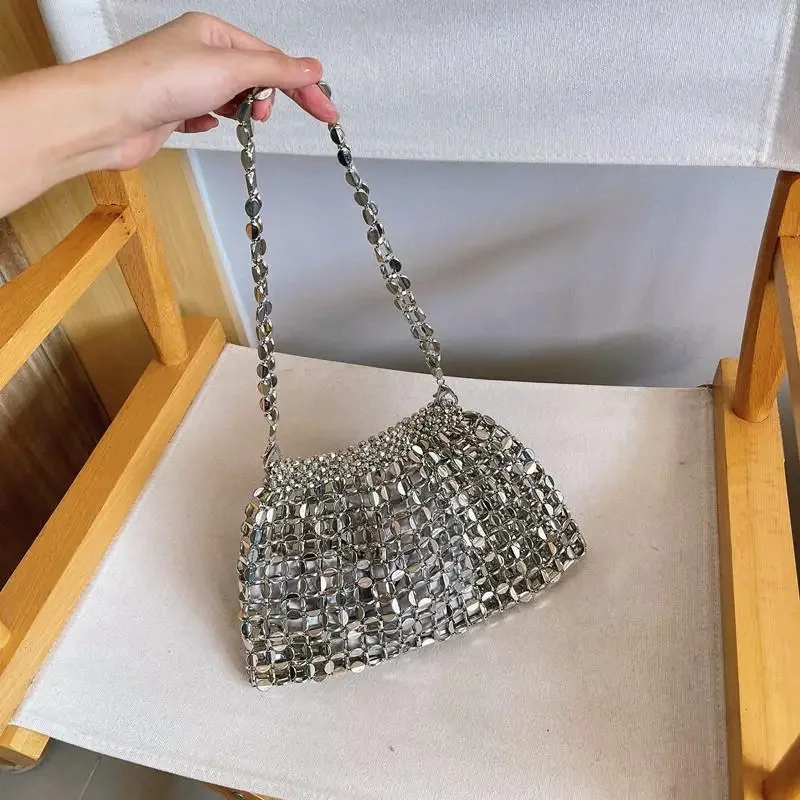 Luxury Women Bags Designer Metal Sequins Chain Evening Bags Clutch Woven Bag Fashion Bling Shoulder Bag Handbag Wedding Party