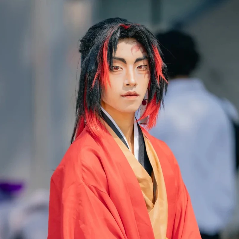Perruque de Cosplay Synthétique à Mèches Noires et Rouges, Coiffure Queue de Cheval, Degré de Chaleur, Accessoire d'Halloween, Anime Tsugikuni Yoripiercplay