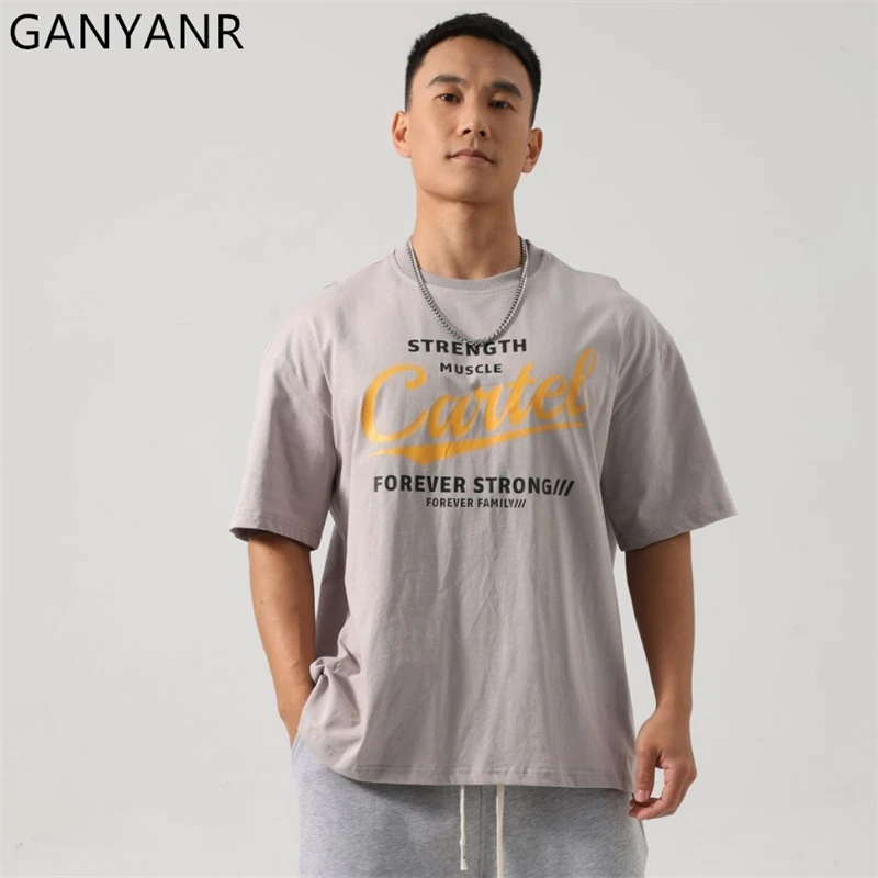 GANYANR Men's Running T-shirt Summer Golf Wear Active Fitness Short Sleeve Bodybuilding Gym Quick Dry Training Sportswear Tee