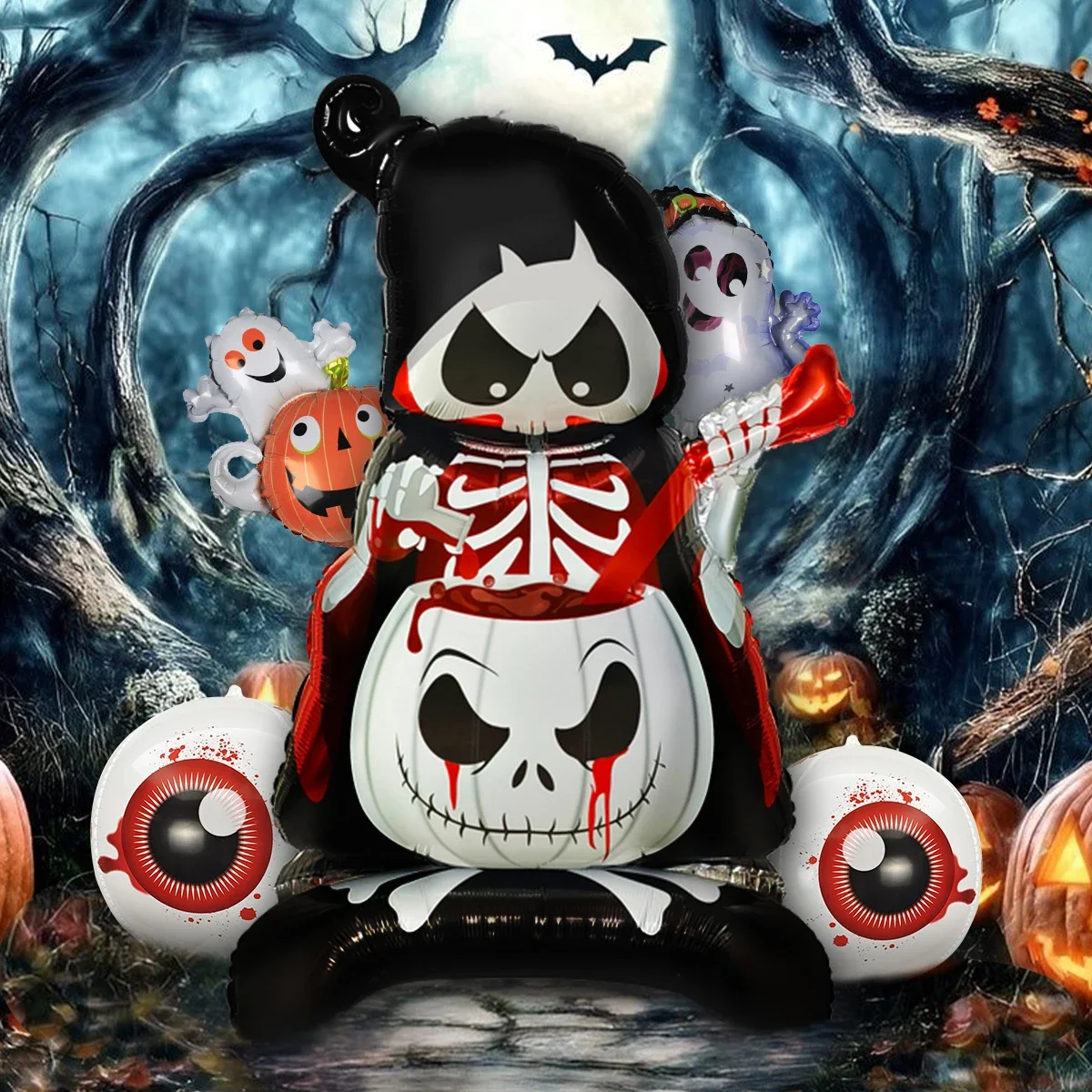 5-teiliges Halloween-Ballon-Set mit stehendem Skelett, gruselige Halloween-Dekorationen für BOO-Partys, Dekoration mit Spukhaus-Atmosphäre