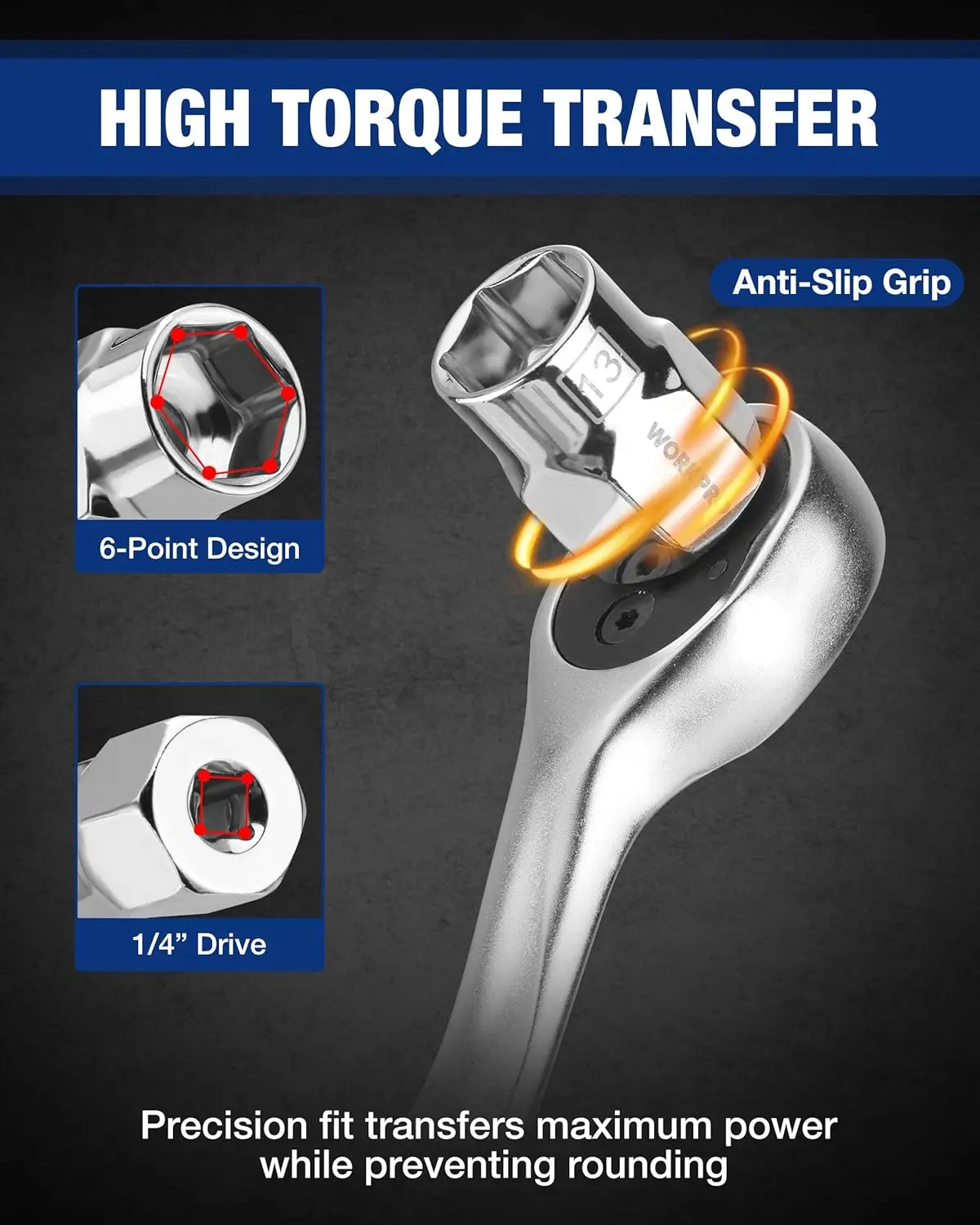 Conjunto de soquete métrico de unidade de 1/4', 10 peças de 6 pontos, 4-13 mm, com organizador e trilho de soquete