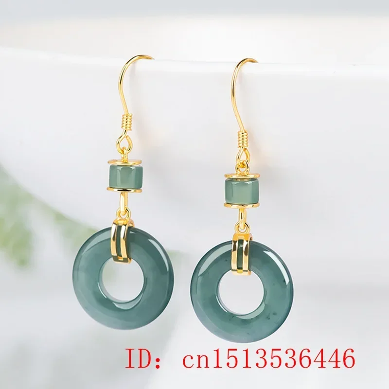 Burmese Jade Donut Hollow Droplet Flower Earrings Jewelry Dangler 925 Silver Blue Women Jadeite Fashion Natural Amulet Gemstone