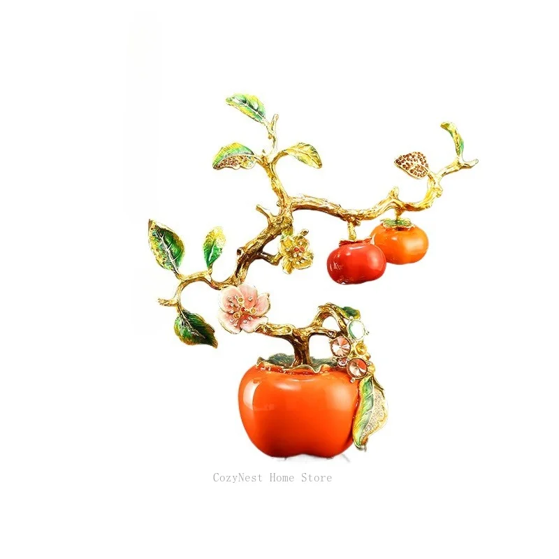 Charming Enamel Persimmon Ruyi Desktop Ornament Perfect Gift for Housewarming Party