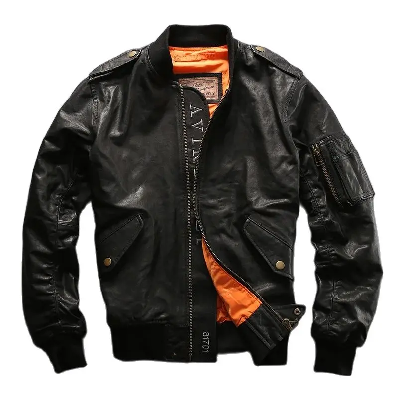 

Factory 2020 Men Genuine Leather Jacket 100% Real Goatskin Fashion O-Neck Collar Slim Fit Short Motorcycle Jackets Winter Coats