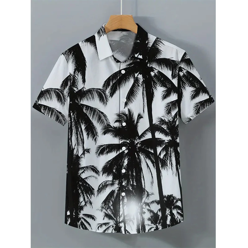 

3d Print Floral Palm Tree Shirts For Men Fashion Short Sleeve Casual Hawaiian Shirt Boys Button Beach Shirts Blouse Tops