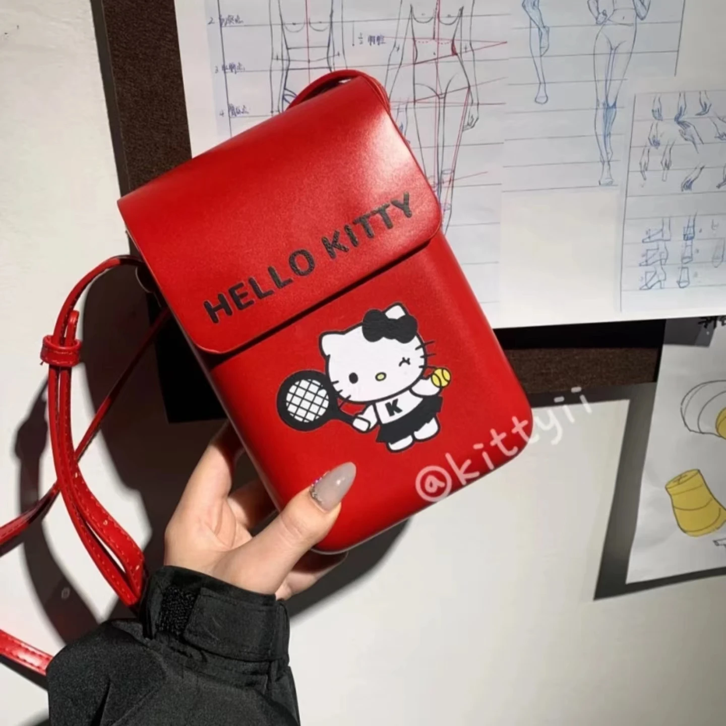 

Mobile Phone bag Hello Kitty Red Mini Bag Soft Leather Crossbody Women Satchel Premium Sense Bags For Girls Bolsas Para Mujeres