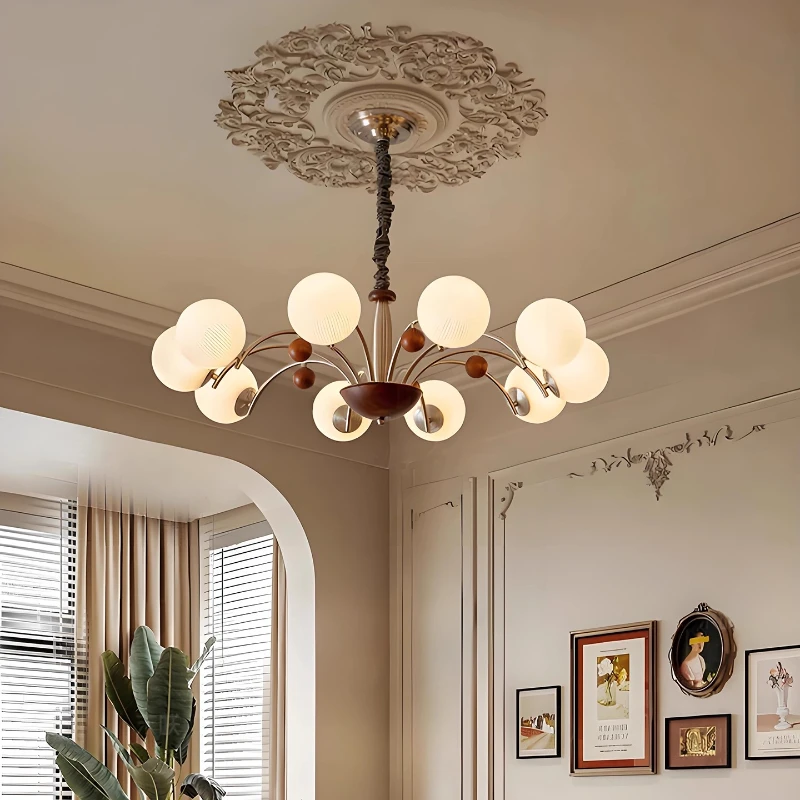 

French Vintage Medieval Glass Ball Chandeliers LED Cream Wind Magic Bean Hanging Lamps Living Room Bedroom Restaurant Kitchen