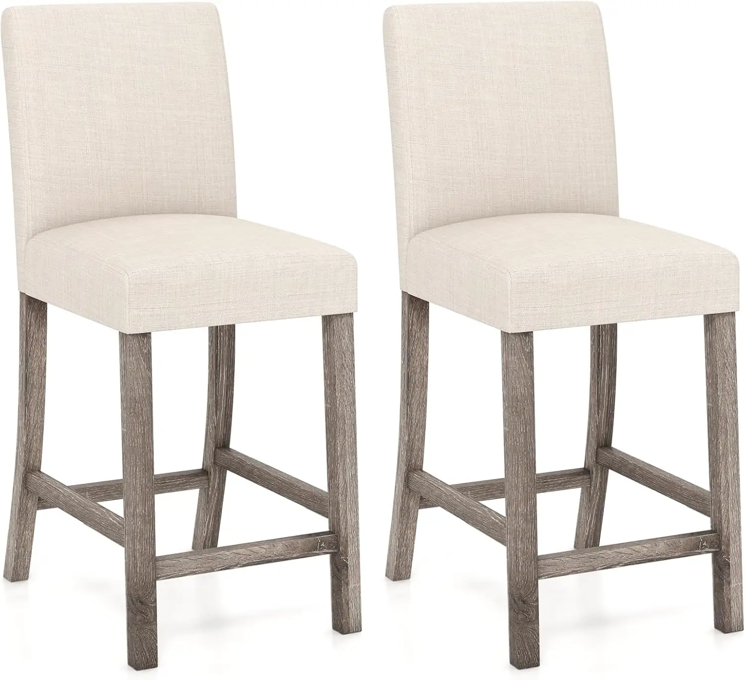 

Bar Stools Counter Height Set of 2, 24.5" Modern Fabric Bar Chairs with Back, Footrest & Solid Wood Legs, Upholstered Wood Bars