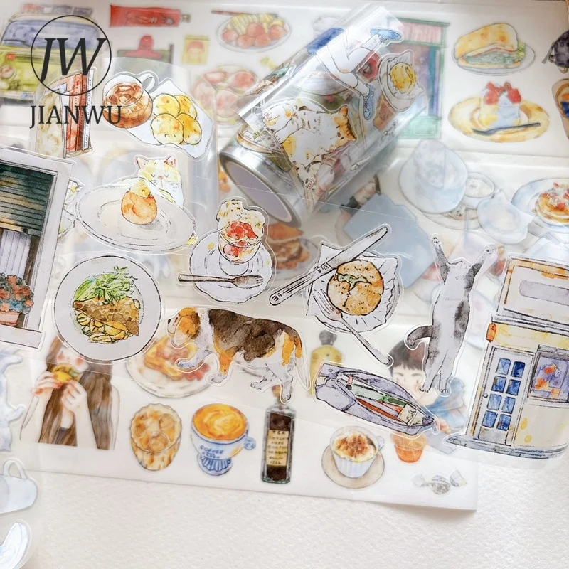 JIANWU 60mm*5m Vintage Life Cats Character Foods Landscape Material Collage Scrapbooking PET Tape Creative Journal Stationery