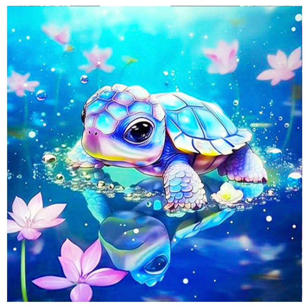 Paint With Diamond Painting Animal Full Mosaic Lovely Turtle and Lotus 5D Diy Embroidery Handmade Gift Decoration Living Room