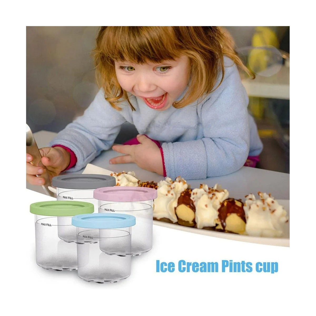 Ice Cream Pints Cup, Ice Cream Containers with Lids for Ninja Creami Pints NC301 NC300 NC299AMZ Series Ice Cream Maker