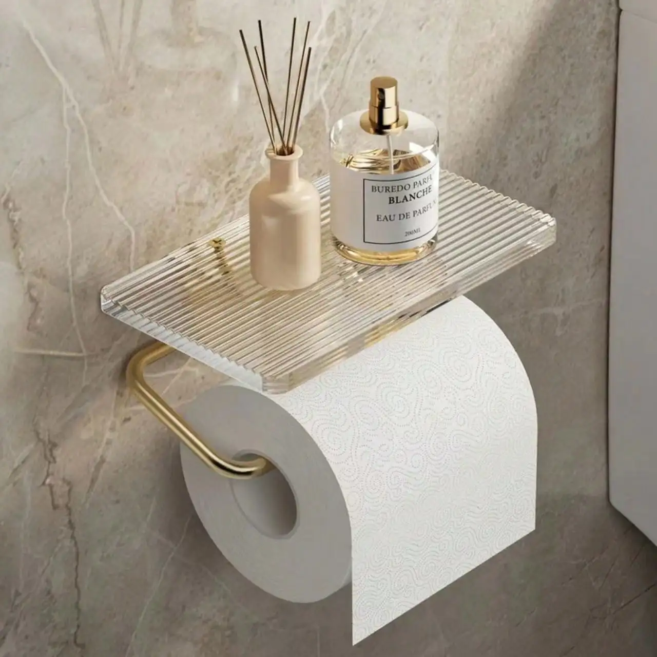 

No-Drill Wall-Mounted Toilet Paper Holder - Waterproof Acrylic Aluminum Storage Rack