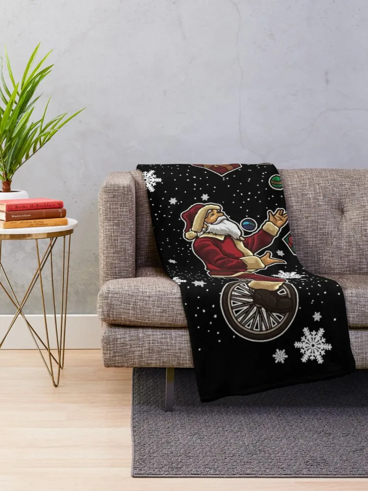 Santa Claus Is Juggling Gifts On A Unicycle Throw Blanket Travel Luxury Throw Blankets