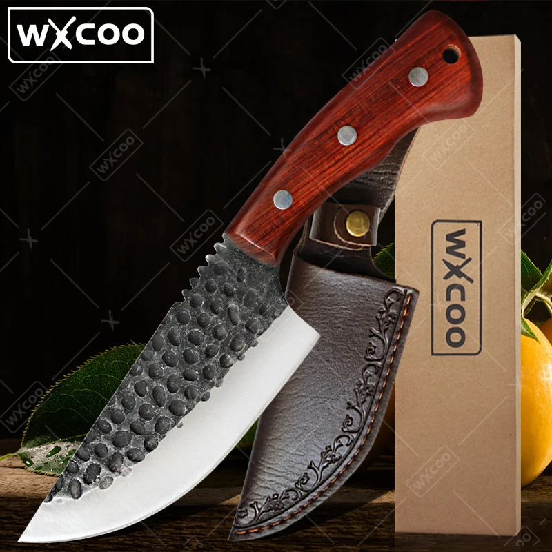 WXCOO Stainless Steel Kitchen Knife Multi-purpose Chef's Knife Hand-Forged Hammered Butcher's Knife Vegetable Chopper Slicer