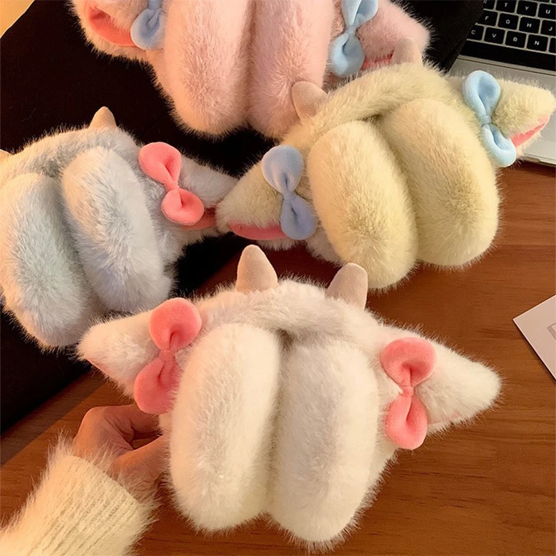 Foldable Plush Lamb Horn-shaped Cold-weather Ear Muffs Cute Warm Women Ear Muffs Winter Cycling Ear Warmers For Outdoor Riding