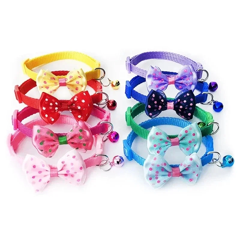 1-2pcs Adjustable Cat Collars Cute Bow Tie with Bell Safetay Identification Collars for Puppy Dogs, Kitten Pets Pet Accessories