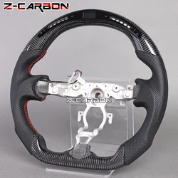 Real Carbon Fiber Steering Wheel Perforated Leather For Nissan 370Z 2009-2021 Red Stitching Racing Sport Wheel Car Accessories