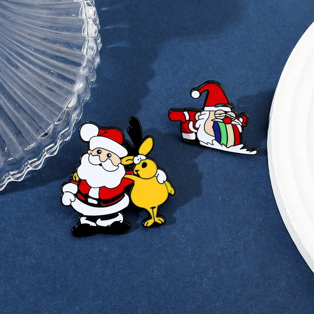 

Christmas Christmas Brooch Fashionable Snowman Santa Claus Brooch Cartoon Electroplating Christmas Tree Pins New Year Jewelry