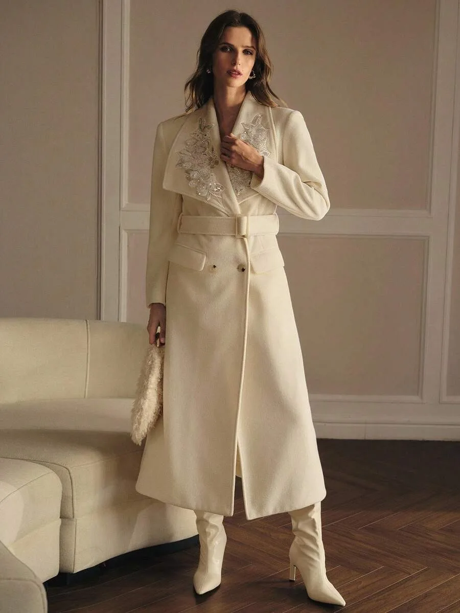 Vestidos formales elegantes para mujer, vestidos de traje con apliques de cuentas y lentejuelas, chaqueta larga, abrigo para mujer con dos botones personalizados