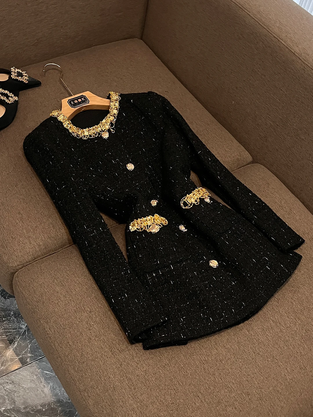 

Шикарное шерстяное пальто Briti Sle с ромбовидным воротником, повседневная рабочая одежда средней длины, двубортное двубортное пальто на пуговицах с цветочным узором