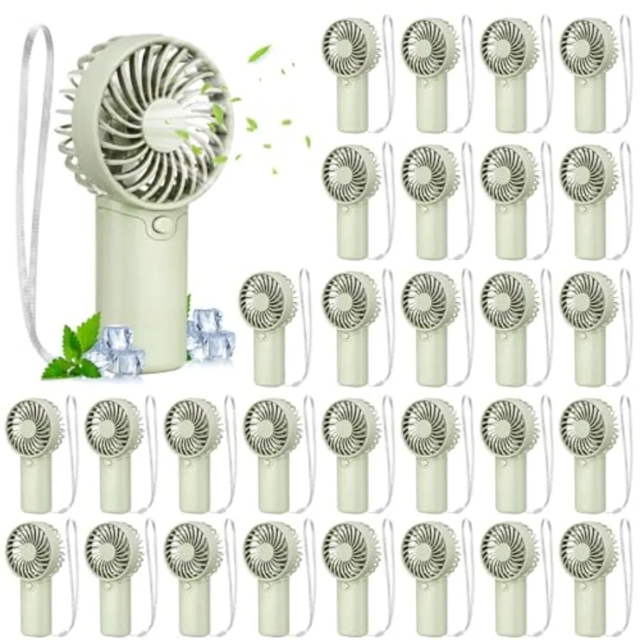 

30 Pcs Mini Portable Fan for Summer Travel, Beach, Indoor Outdoor Cooling Sage Green ABS Plastic, Lightweight Quiet Operation