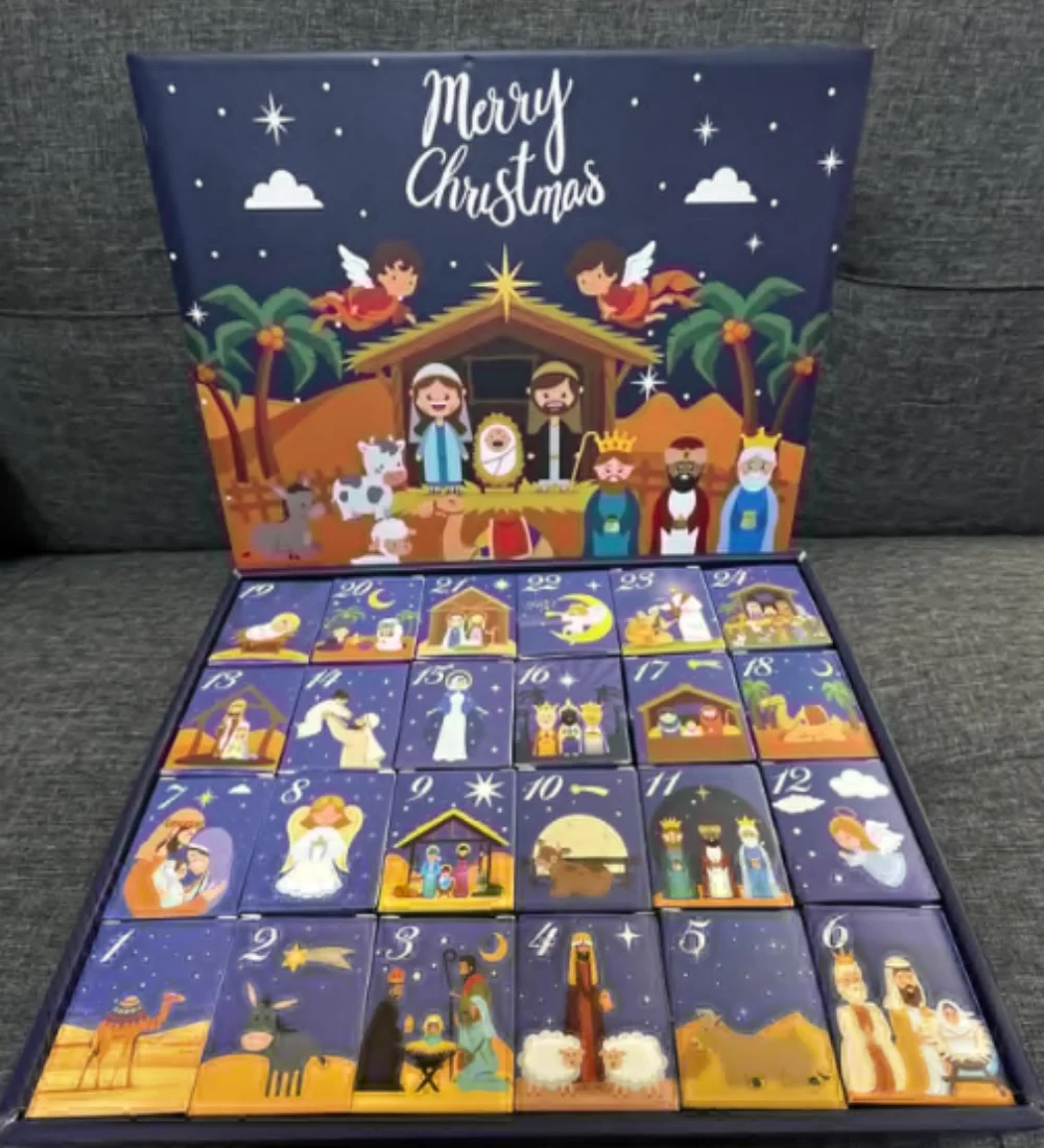 Kalendarz Adwentowy Świąteczny Miniatura Szopka Bożonarodzeniowa Zestaw Figurki Szopki, Kalendarz Odliczający 24 Dni do Świąt Bożego Narodzenia