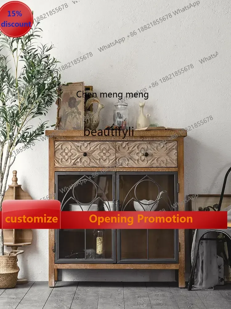 

S7486 ss zq Retro American Entrance Cabinet Solid Wood Sideboard Living Room Storage Organizer Cabinet Home