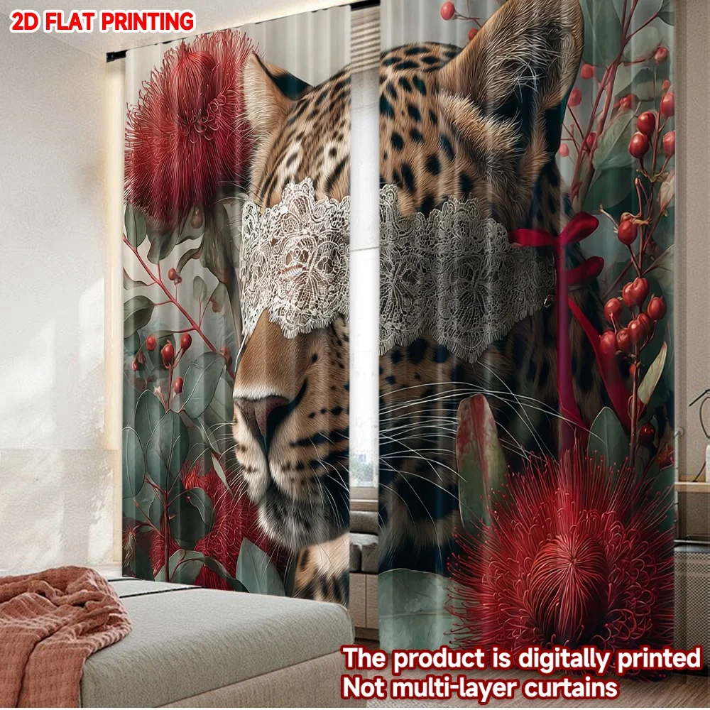 

2D flat printing 2pcs Party Window Curtains Savage cat with lace covering eyes Digital Printed Polyester Drapes Seasonal Party &