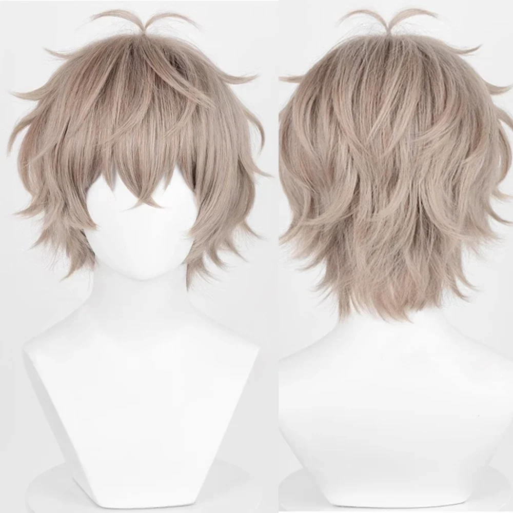 Synthetic Short Straight Men Flax Brown Wig Anime Game Cosplay Fluffy Heat Resistant Wig for Daily Party