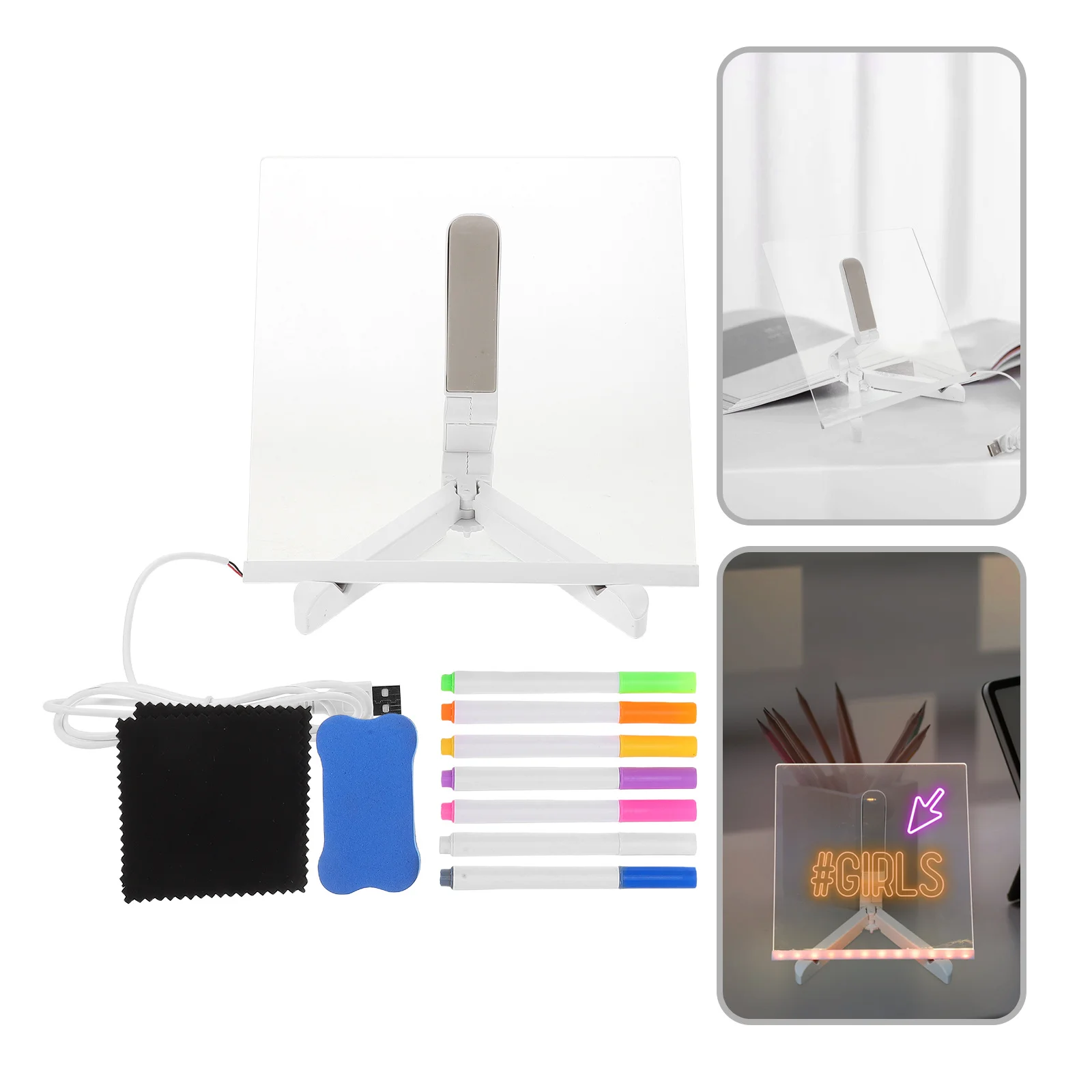 1 ensemble de planches colorées 7.9x7.9 pouces, lumière LED, acrylique, écriture, dessin, Message, bloc-notes effaçable à sec pour la maison, le bureau et les enfants