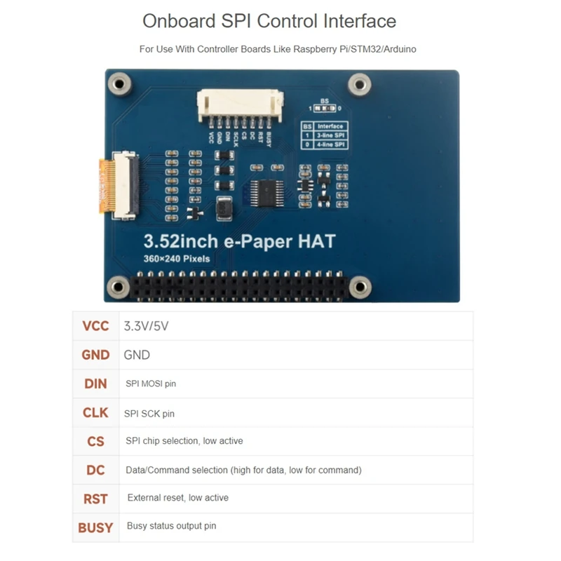 3.52Inch E-Paper HAT, 360 X 240, SPI Interface Ideal For Price Tags, Shelf Labels, Iindustrial Instruments
