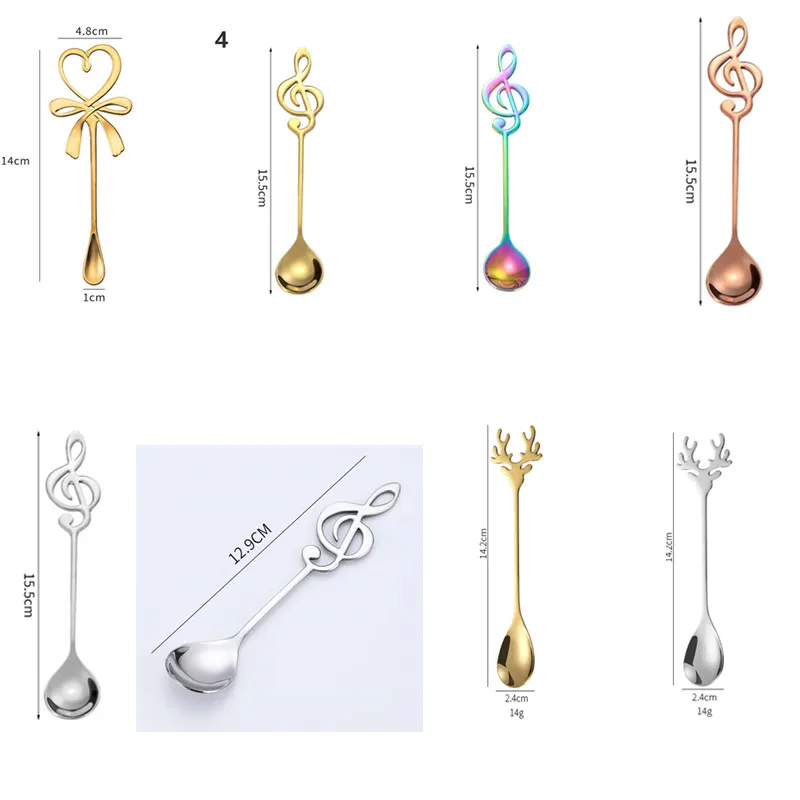 1PC Cartoon Cute 304 Stainless Steel Christmas Elk Spoon Deer Head Mini Ice Cream Spoons Coffee Dessert Stirring Spoon Tableware