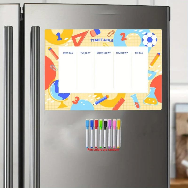 Magnetic Refrigerator Set，Large-Scale Time Planning Chart，Reusable weekly schedule，To-do list，Memo，Attached Gift8Marker pen with