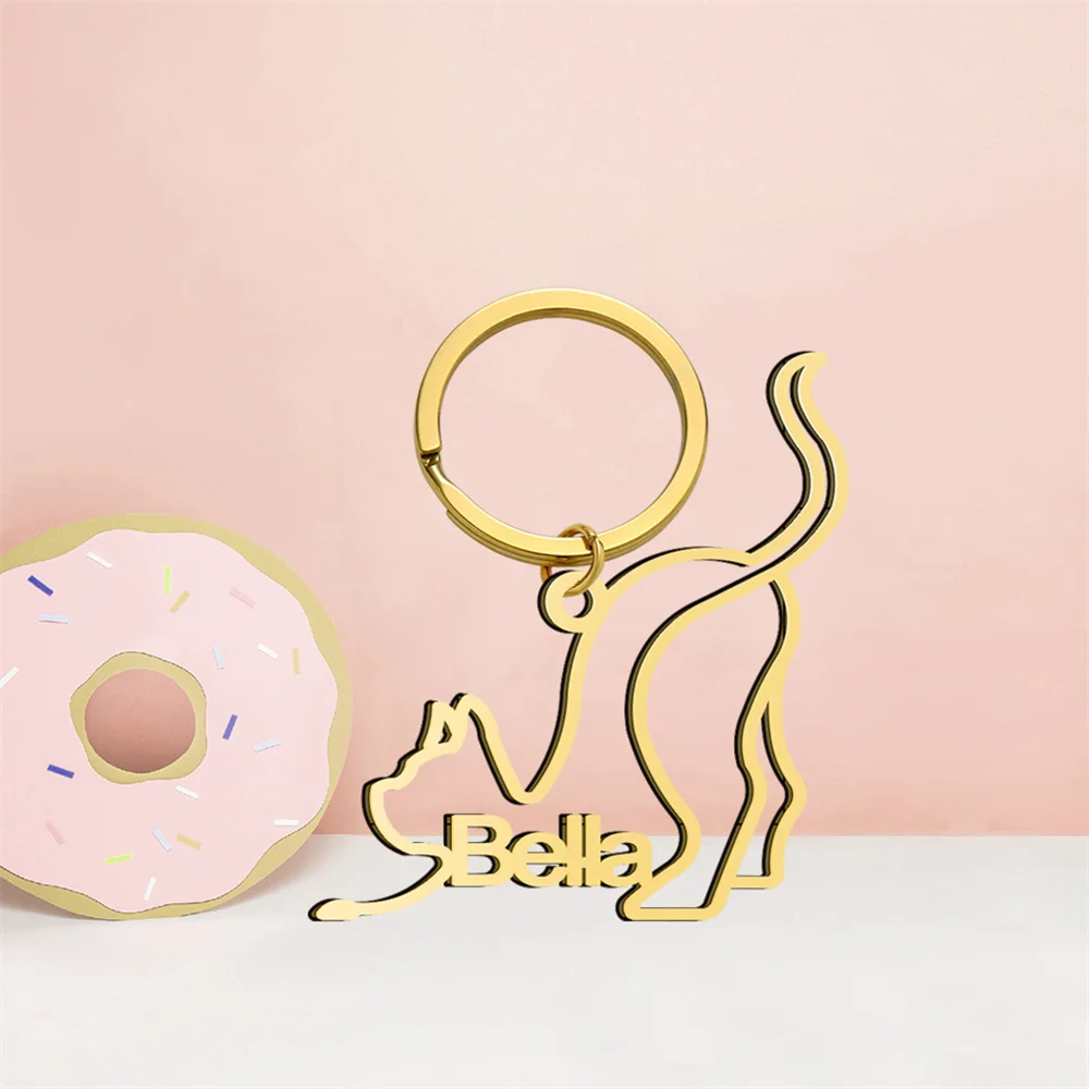 My Shape Llaveros personalizados con nombre para gatos y mascotas, joyería de acero inoxidable para amantes de los gatos