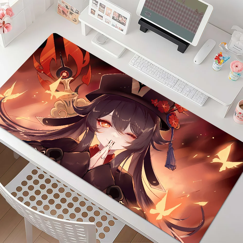 Genshin Impact Hu Tao Mouse Pad Large Non-Slip Waterproof Mat Stitched Edge Keyboard Pad for Gaming Daily Office