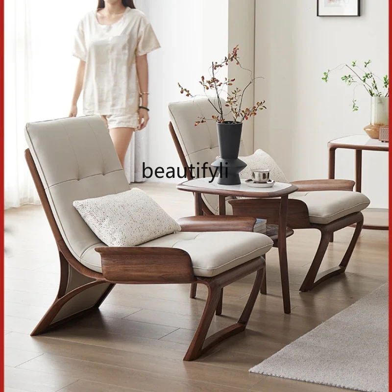 

44North America Black Walnut Leisure Recliner High-End Sofa All Solid Wood Leather Armchair