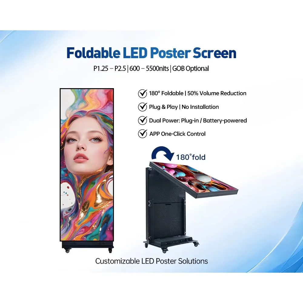 Wholesale High Quality P1.86 Mobile Digital Led Poster Foldable Lightweight Smart Advertising Board for Wedding Ceremony Events