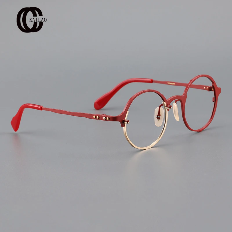 2024 New polygon Pure Titanium Eyeglass frame Men And Women High Quality Fashion Designer Handwork Personalized  Retro Glasses