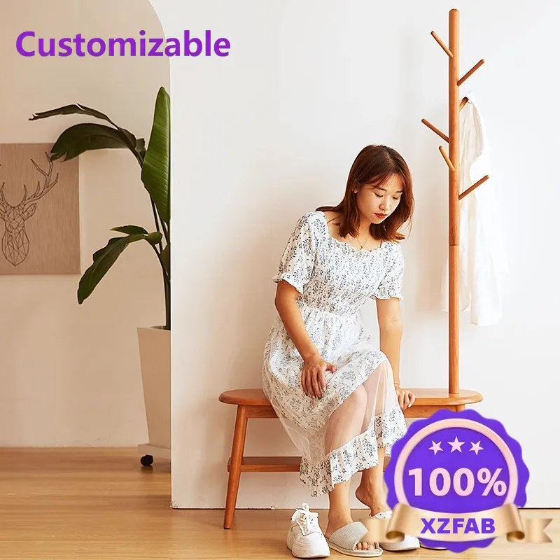 Factory Direct 2026 - Wooden oak tree-shaped clothesline in solid Nordic wood with stool for changing the